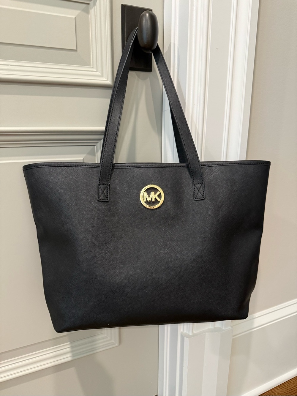 Michael Kors Black Tote with Gold MK Emblem